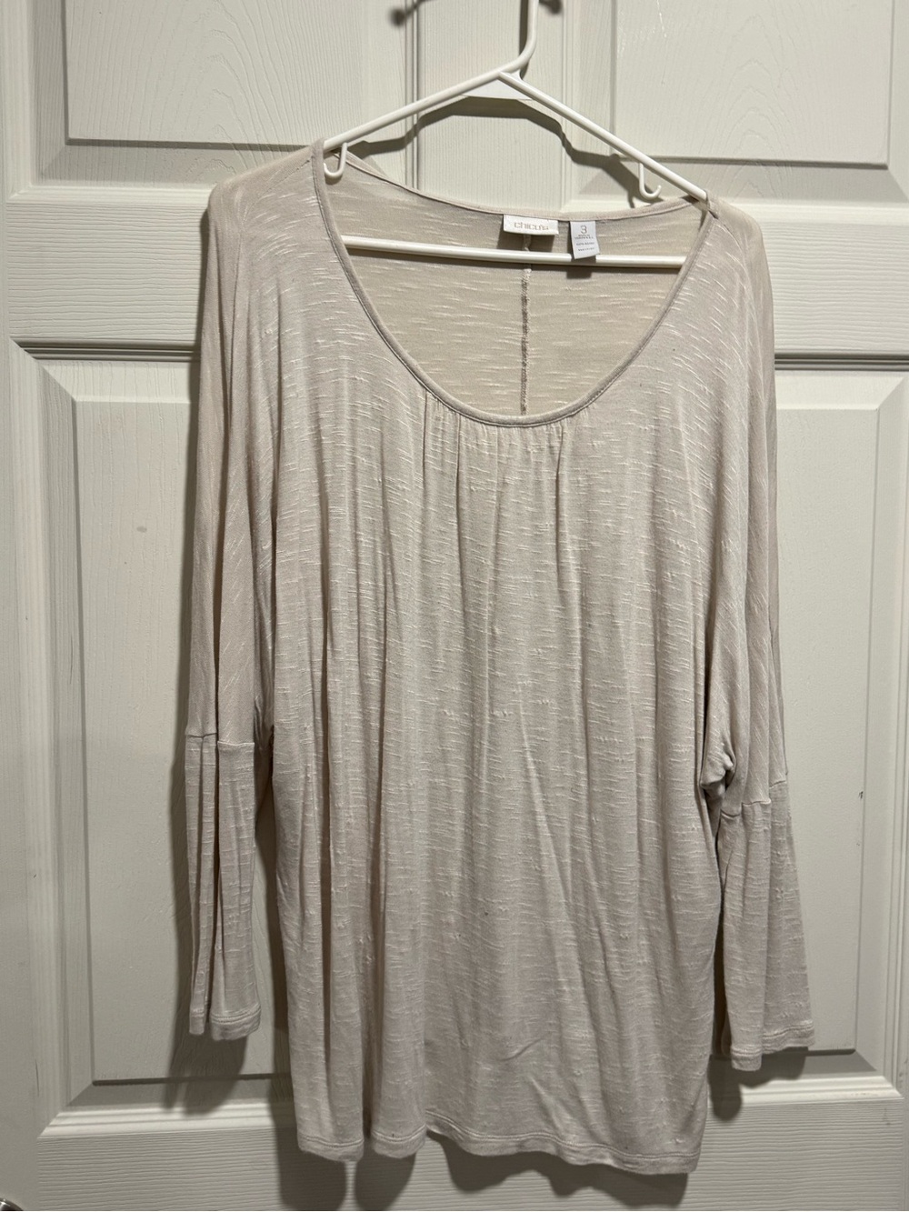 Chico's Cream Long-Sleeve Scoop Neck Top